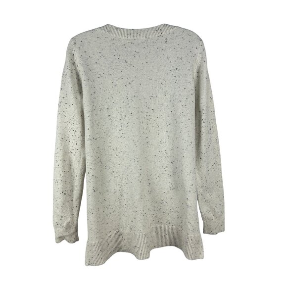 Loft Womens Speckled Knit Sweater Long Sleeve Crew Neck Size M Beige & Black - Picture 2 of 4